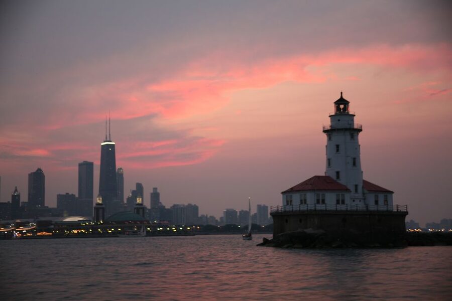 Chicago by Night River and Lake Cruise - Rising through the Chicago Harbor Lock