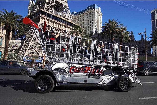 Giant Shopping Cart Limo Ride in Las Vegas - The Bellagio Fountains from the open air