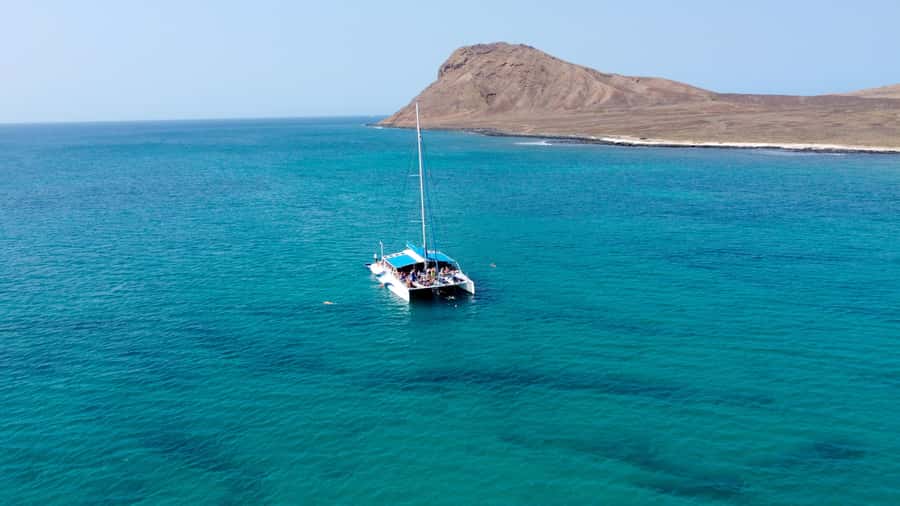 Sal: All-Inclusive Half-Day Lounge Catamaran Cruise - The swim stop near Lion Mountain