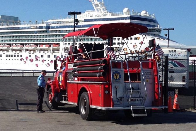 Vintage Fire Truck Sightseeing Tour of Portland Maine - Maine Narrow Gauge Railroad beside Casco Bay