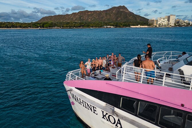 Waikiki: Friday Night Fireworks Catamaran Cruise - Watching the Hilton fireworks from offshore